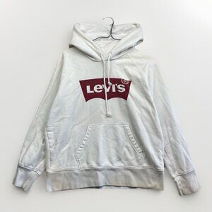 Levi’s White Hoodie Sweatshirt Hooded Levis Logo Red Unisex Small *Stained Read*